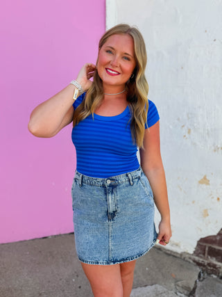 Chill Day Striped Tee-Royal Blue
