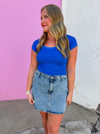 Chill Day Striped Tee-Royal Blue