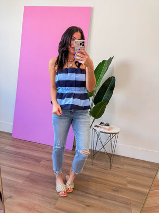 Lila Striped Top-Navy