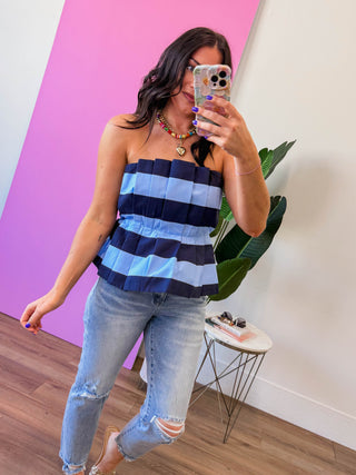 Lila Striped Top-Navy