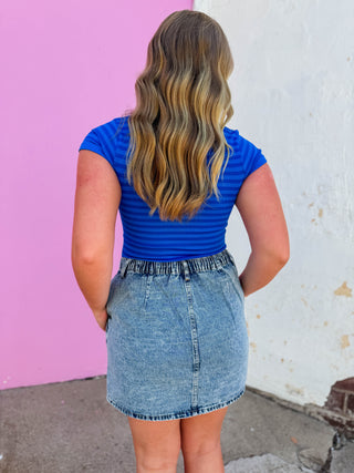 Chill Day Striped Tee-Royal Blue