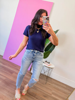 Tiffany Knit Top-Navy