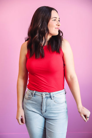 Essential Ribbed Tank-Red