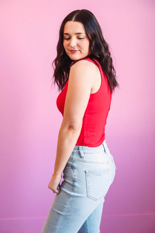 Essential Ribbed Tank-Red