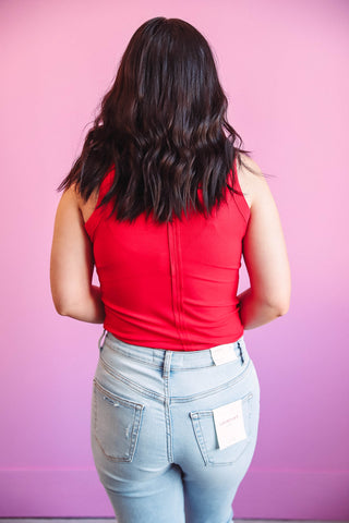 Essential Ribbed Tank-Red