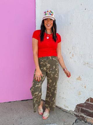 Bianca Button Down Tee-Tomato