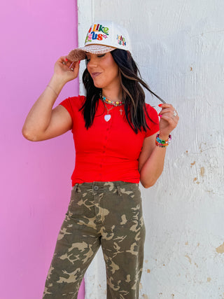 Bianca Button Down Tee-Tomato