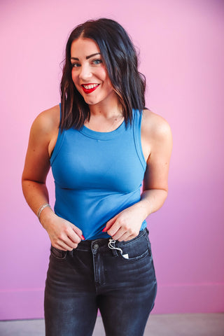 Essential Ribbed Tank-Classic Blue