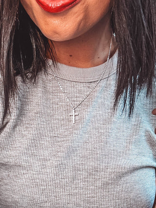 Sliver Rhinestone Cross Necklace