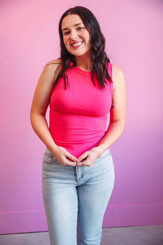 Essential Ribbed Tank-Hot Pink