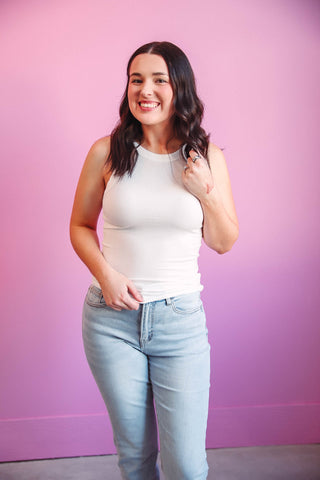 Essential Ribbed Tank-White