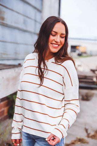 Cara Ribbed Sweater-Cream/Brown