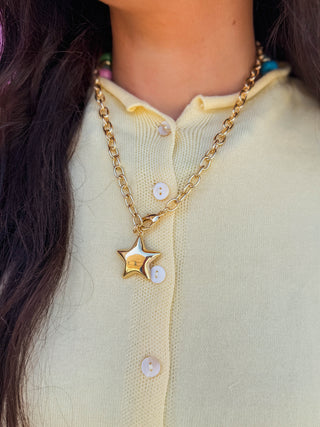 Bessie Puffy Star Convertible Necklace-Shiny Gold