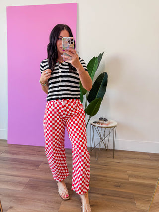 Checkmate Barrel Pants-Red