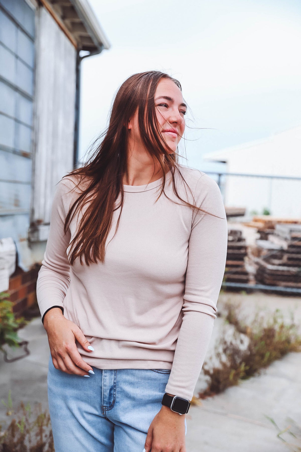 Kimberly Ribbed Top-Taupe