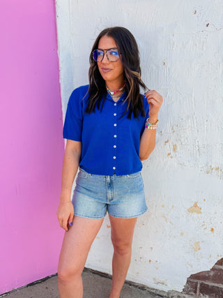 Tatum Knit Top-Cobalt Blue
