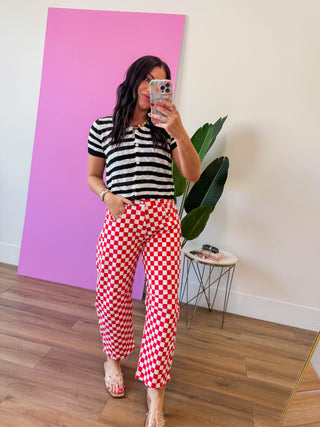 Checkmate Barrel Pants-Red