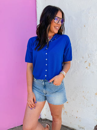 Tatum Knit Top-Cobalt Blue