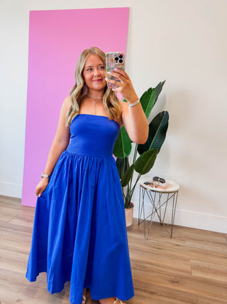 Having A Moment Midi Dress-Cobalt