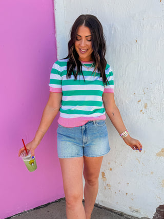 Liv Striped Knit Top-Green