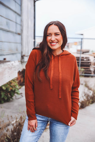 Josie Waffle Knit Hoodie-Toffee