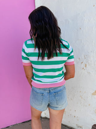 Liv Striped Knit Top-Green
