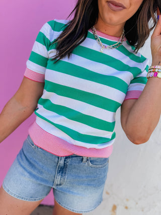 Liv Striped Knit Top-Green