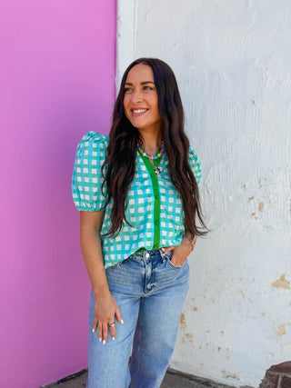 Gia Plaid Top-Green