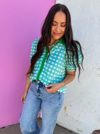 Gia Plaid Top-Green