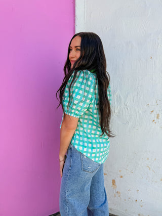 Gia Plaid Top-Green