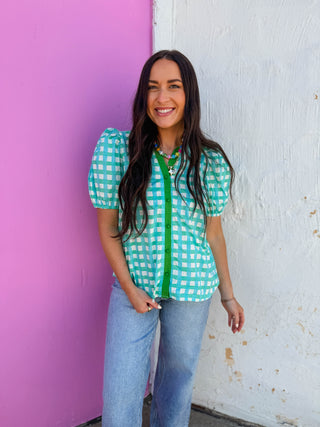 Gia Plaid Top-Green
