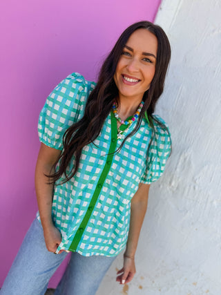 Gia Plaid Top-Green