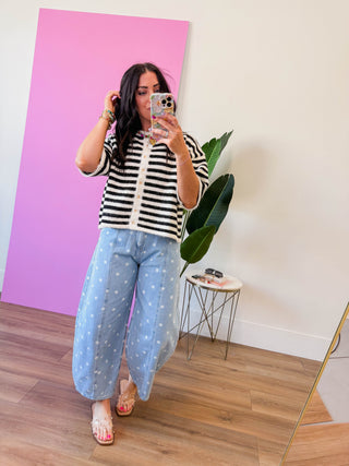 Gwen Striped Knit Top-Black