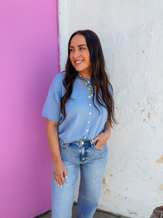 Tatum Knit Top-Light Blue