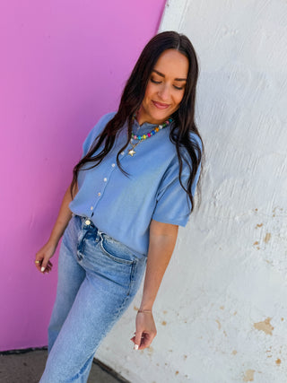 Tatum Knit Top-Light Blue