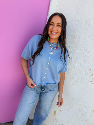 Tatum Knit Top-Light Blue