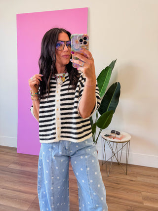 Gwen Striped Knit Top-Black