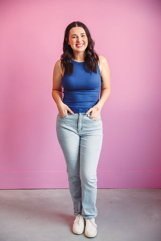 Jess Ribbed Tank-Light Navy