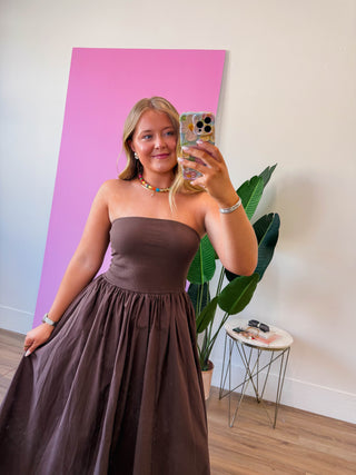 Having A Moment Midi Dress-Brown