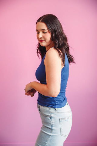 Jess Ribbed Tank-Light Navy