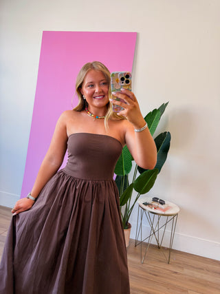 Having A Moment Midi Dress-Brown