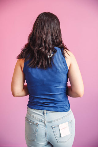 Jess Ribbed Tank-Light Navy