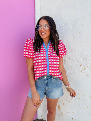 Gia Plaid Top-Pink