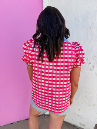 Gia Plaid Top-Pink