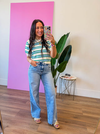 Avery Striped Knit Top-Cream/Green