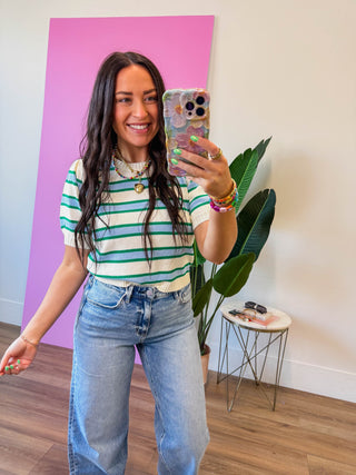 Avery Striped Knit Top-Cream/Green