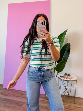 Avery Striped Knit Top-Cream/Green