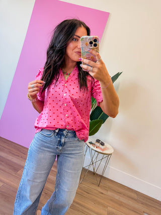 Chelsie Polka Dot Top-Pink