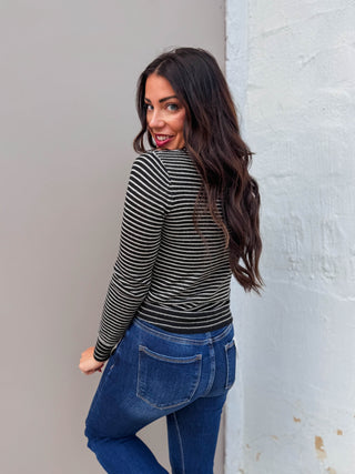 Mandy Striped Sweater-Black