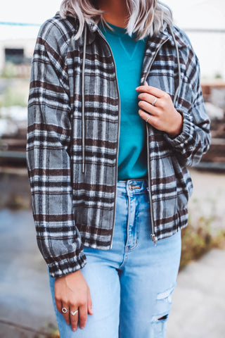 Logan Plaid Jacket-Charcoal